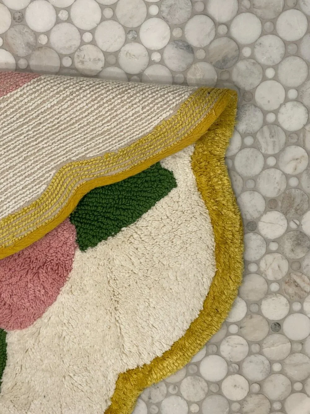 Anthropologie Floral Scalloped Cotton Bath Mat NWT Pink Green Mustard